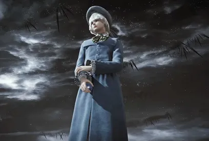 Screenshot-from-The-Duskbloods-showing-a-female-character-in-a-blue-jakcet-and-hat-standing-against-the-backdrop-of-a-dark-starry-sky.webp